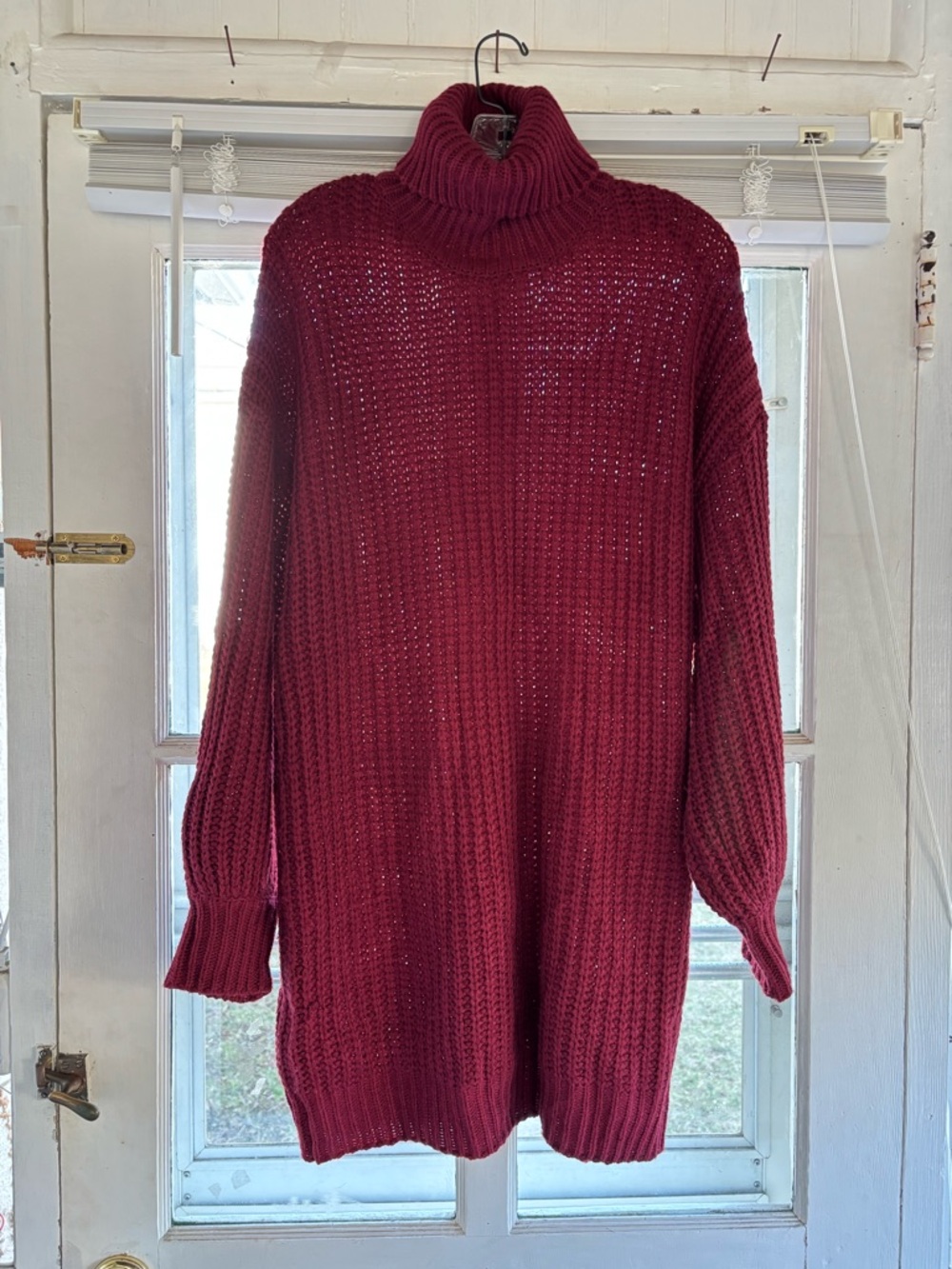 Turtleneck Oversized Chunky Knit Sweater - Burgundy
